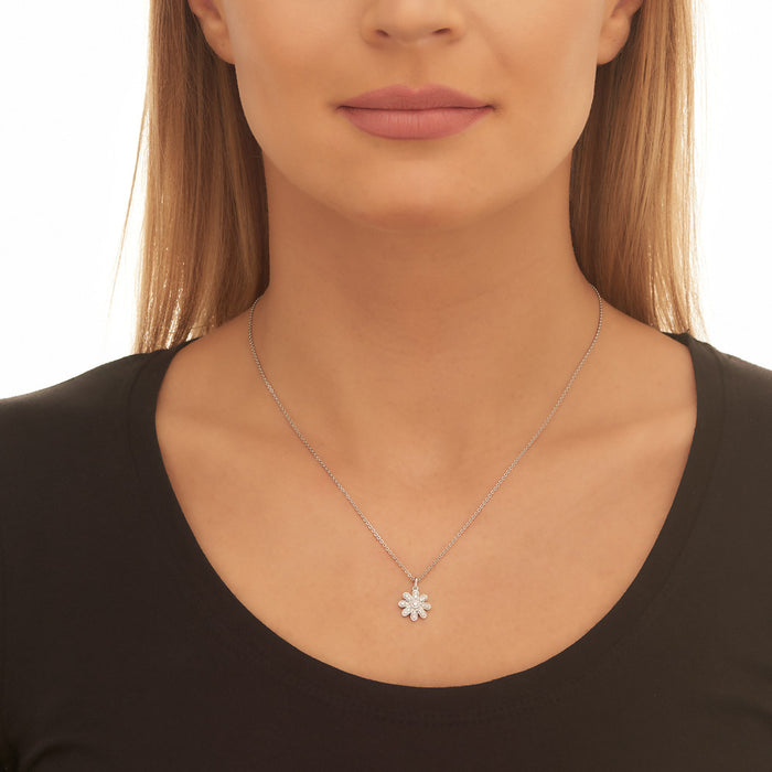Sunflower 0.20ct Cluster Diamond Pendant In 18K White Gold