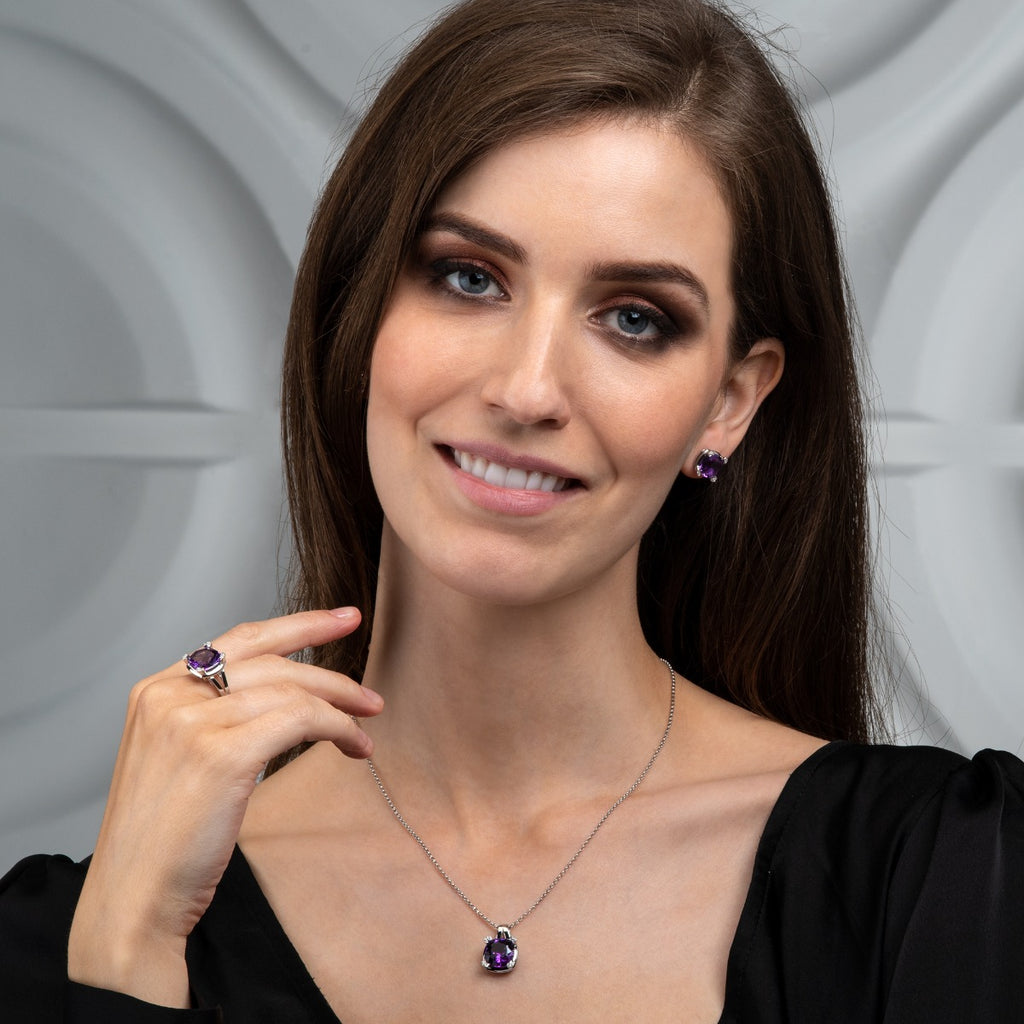 6ct Amethyst Pendant Necklace in 18K White Gold