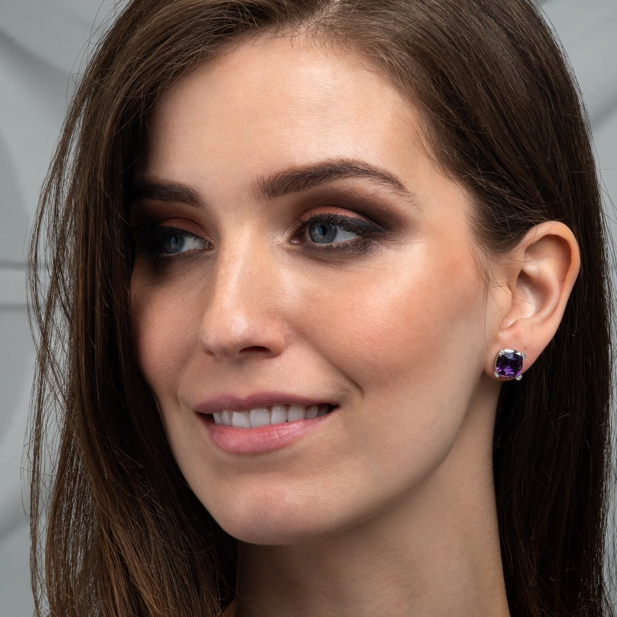 Large Amethyst Stud Earrings in 18K White Gold
