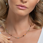 9K gold necklace with multi coloured gemstones