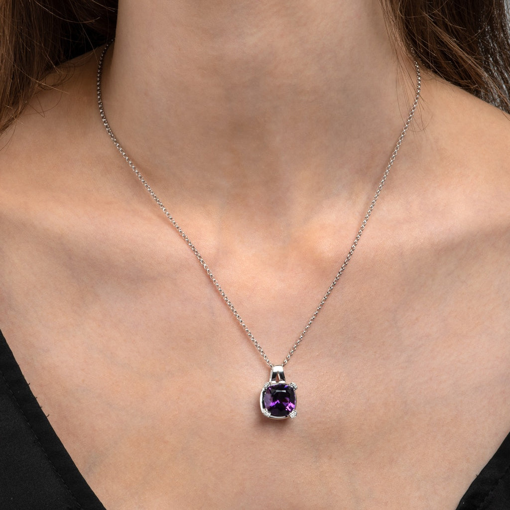6ct Amethyst Pendant Necklace in 18K White Gold
