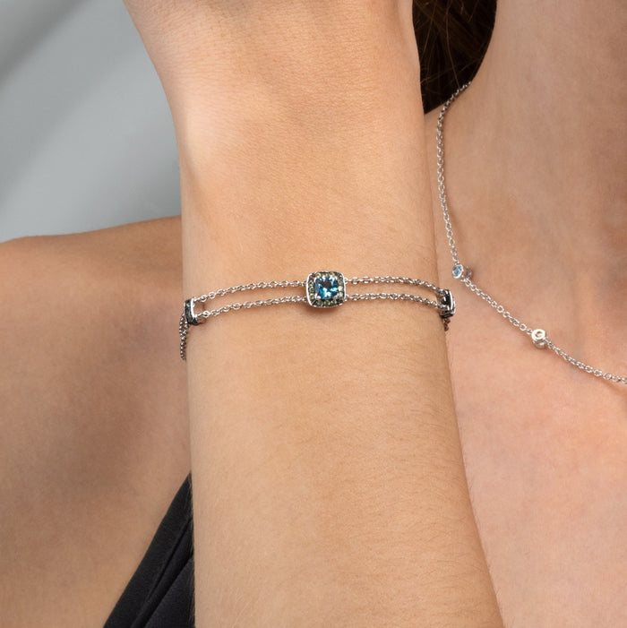Swiss Blue Topaz and Peridot Bracelet in 18K White Gold