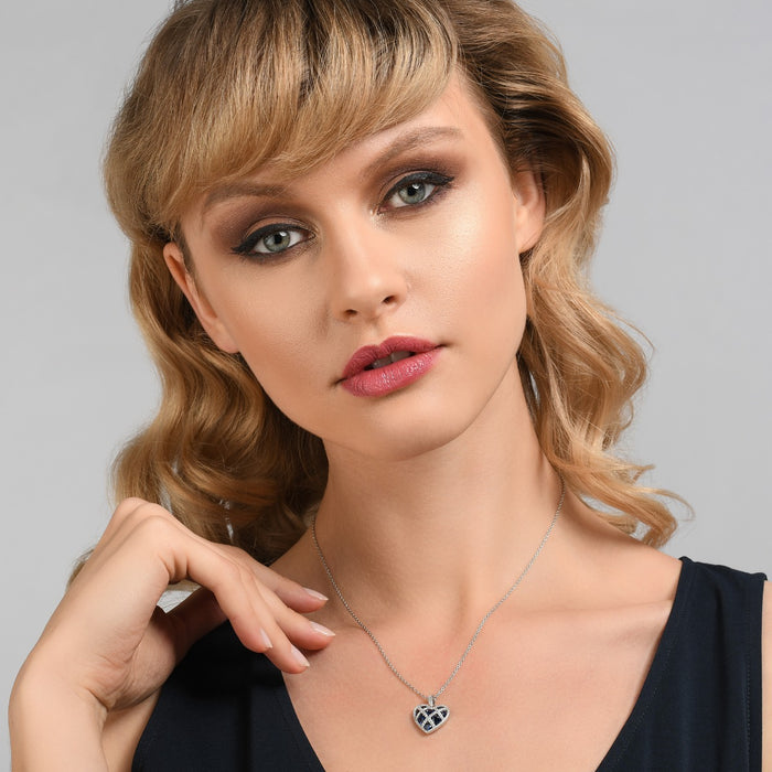 Sterling Silver Blue Heart Lattice Pendant Necklace