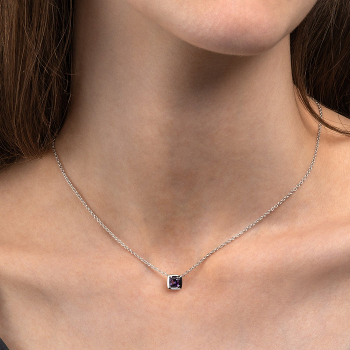 0.50ct Cushion Cut Amethyst Pendant Necklace In 18K White Gold