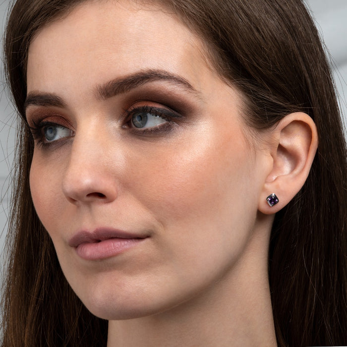 0.75ct Cushion Cut Amethyst Stud Earrings In 18K White Gold