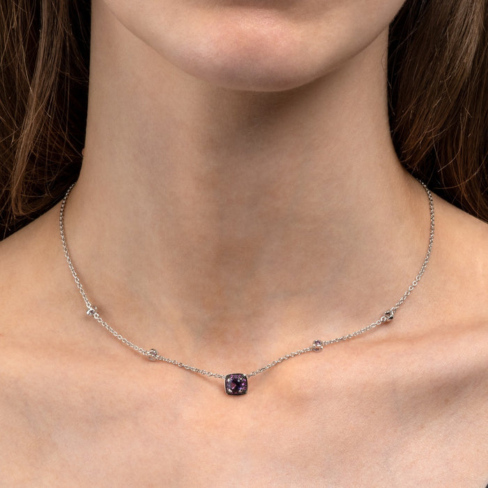 Amethyst and Pink Sapphire Necklace in 18K White Gold