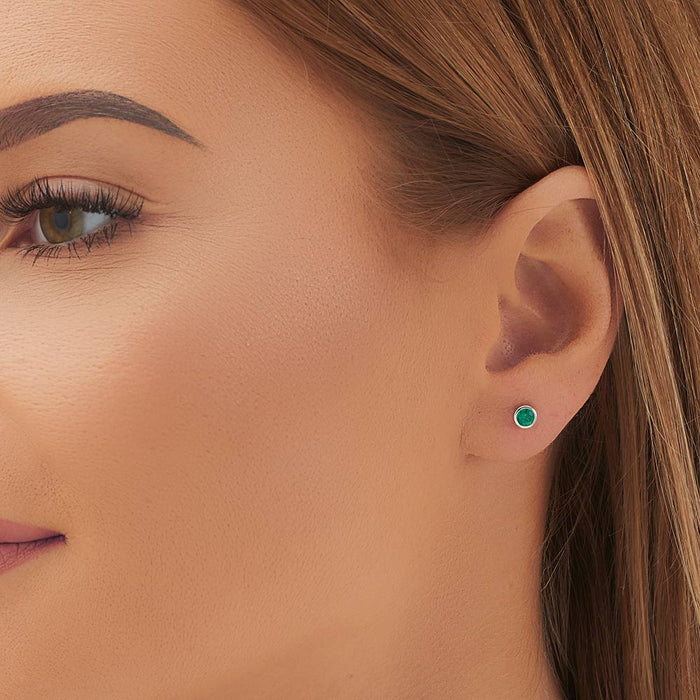 Emerald Stud Earrings 3.8mm Bezel Set Emerald in 9K White Gold