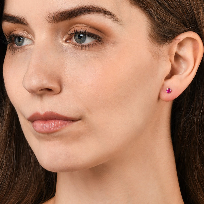 Ruby Stud Earrings 3.8mm Bezel Set Ruby in 9K White Gold
