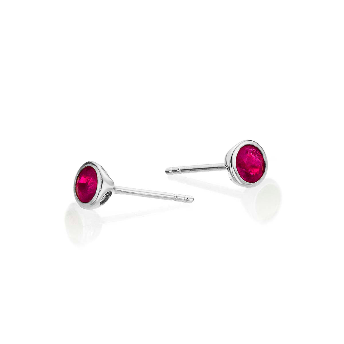 Ruby Stud Earrings 3.8mm Bezel Set Ruby in 9K White Gold