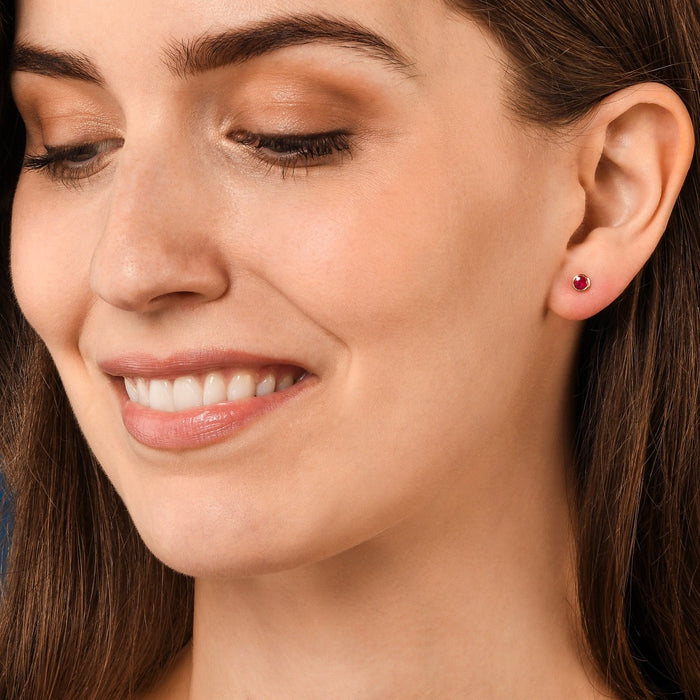 Ruby Stud Earrings 3.8mm Bezel Set Ruby in 9K Yellow Gold