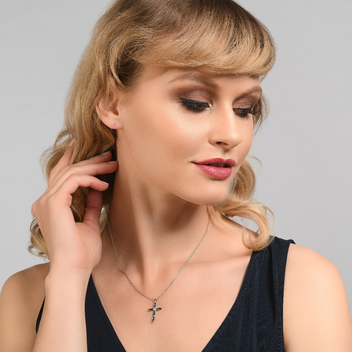 Sterling Silver Blue Cross Pendant Necklace