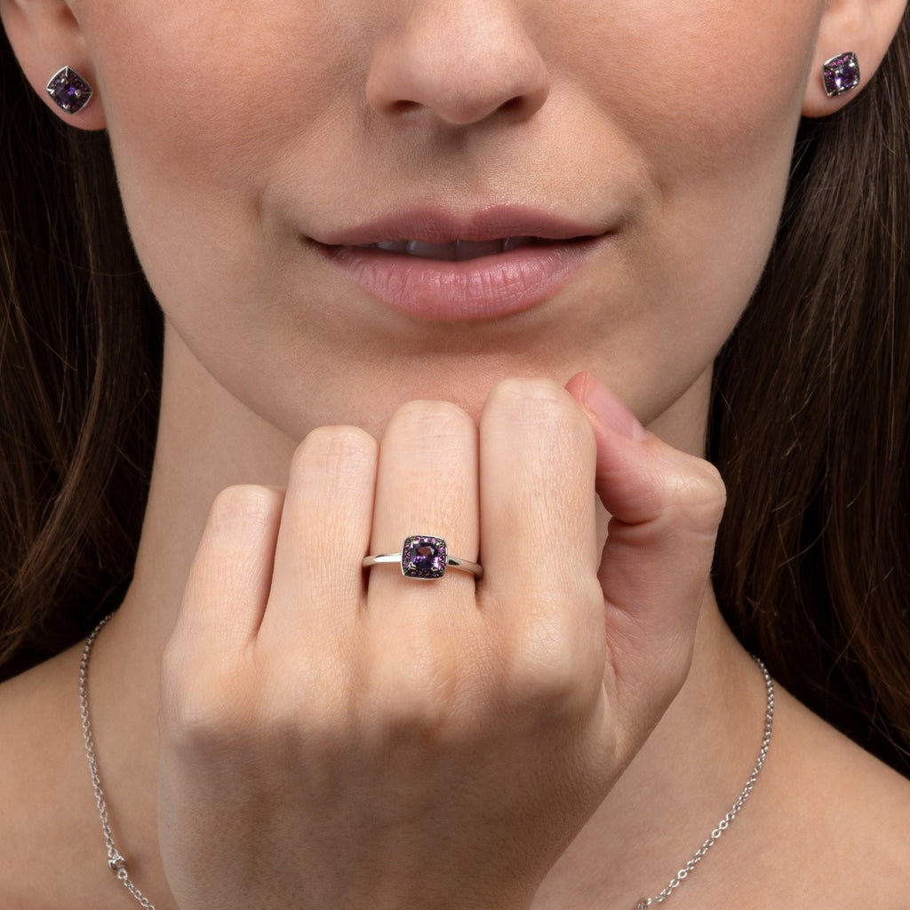 Amethyst and Pink Sapphire Ring in 18K White Gold
