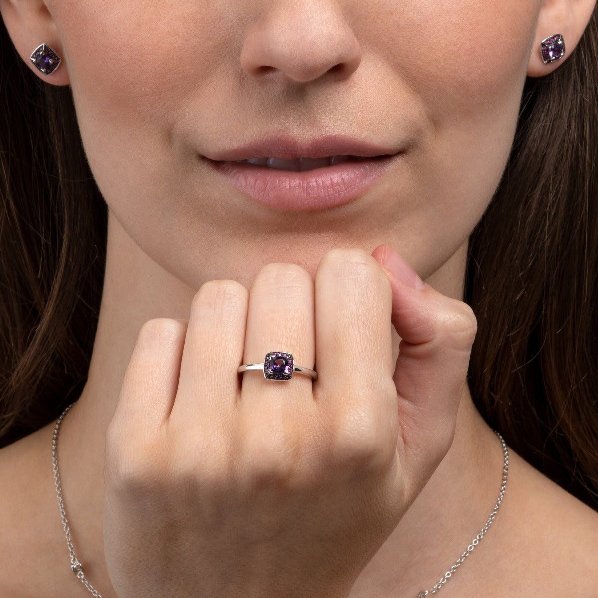Amethyst and Pink Sapphire Ring in 18K White Gold