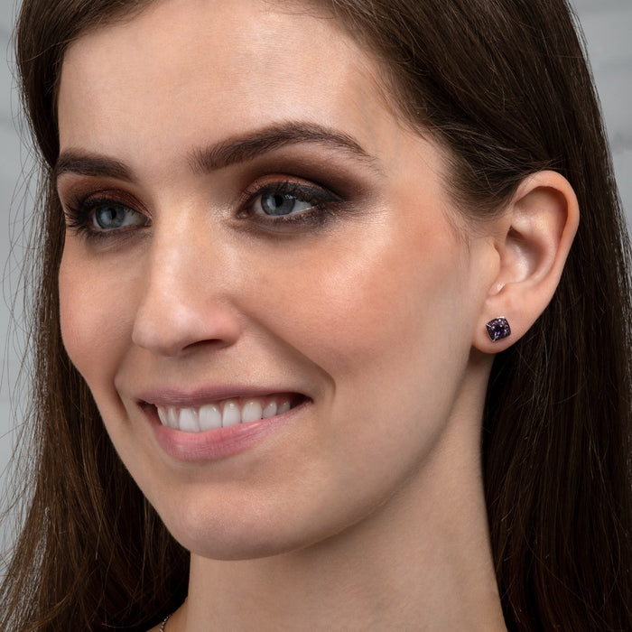 Amethyst and Pink Sapphire Stud Earrings in 18K White Gold