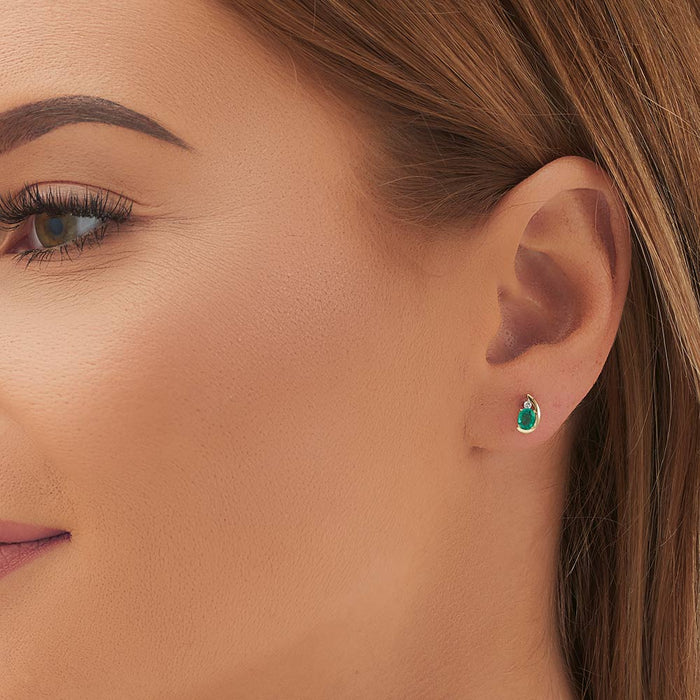 Emerald Stud Earrings with 0.03ct Diamonds 9K Yellow Gold
