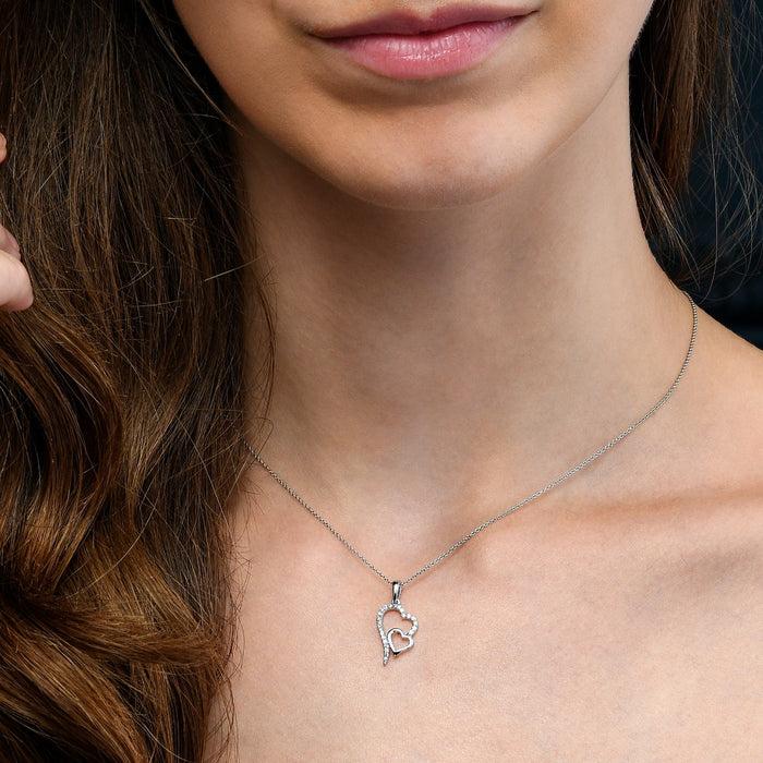 Interlocking Diamond Heart Pendant 0.12ct Diamond 18K White Gold