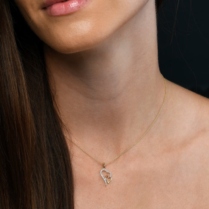 Interlocking Diamond Heart Pendant 0.12ct Diamond 9K Yellow Gold