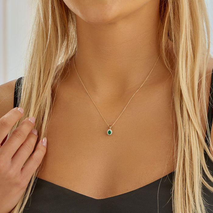 Emerald Pendant Necklace with 0.12ct Diamonds 9K Yellow Gold