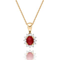 Ruby Pendant Necklace with 0.12ct Diamonds 9K Yellow Gold