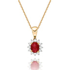 Ruby Pendant Necklace with 0.12ct Diamonds 9K Yellow Gold