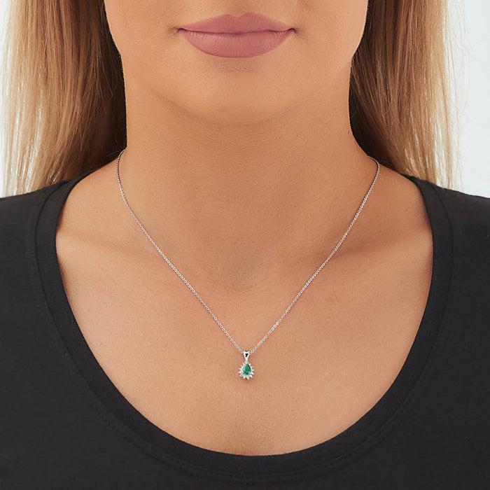 Emerald Pendant Necklace with 0.13ct Diamonds 9K White Gold