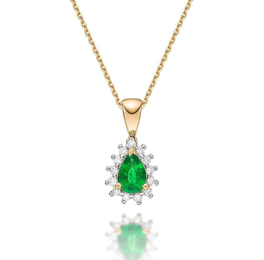 Emerald Pendant Necklace with 0.13ct Diamonds 9K Yellow Gold
