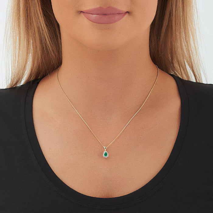 Emerald Pendant Necklace with 0.13ct Diamonds 9K Yellow Gold
