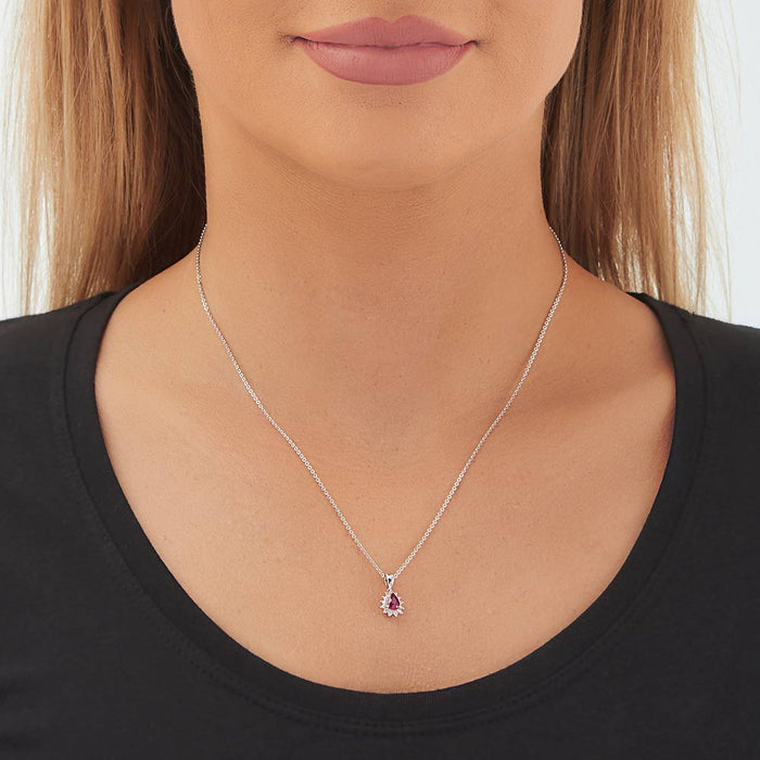 Ruby Pendant Necklace with 0.13ct Diamonds 9K White Gold