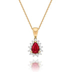 Ruby Pendant Necklace with 0.13ct Diamonds 9K Yellow Gold