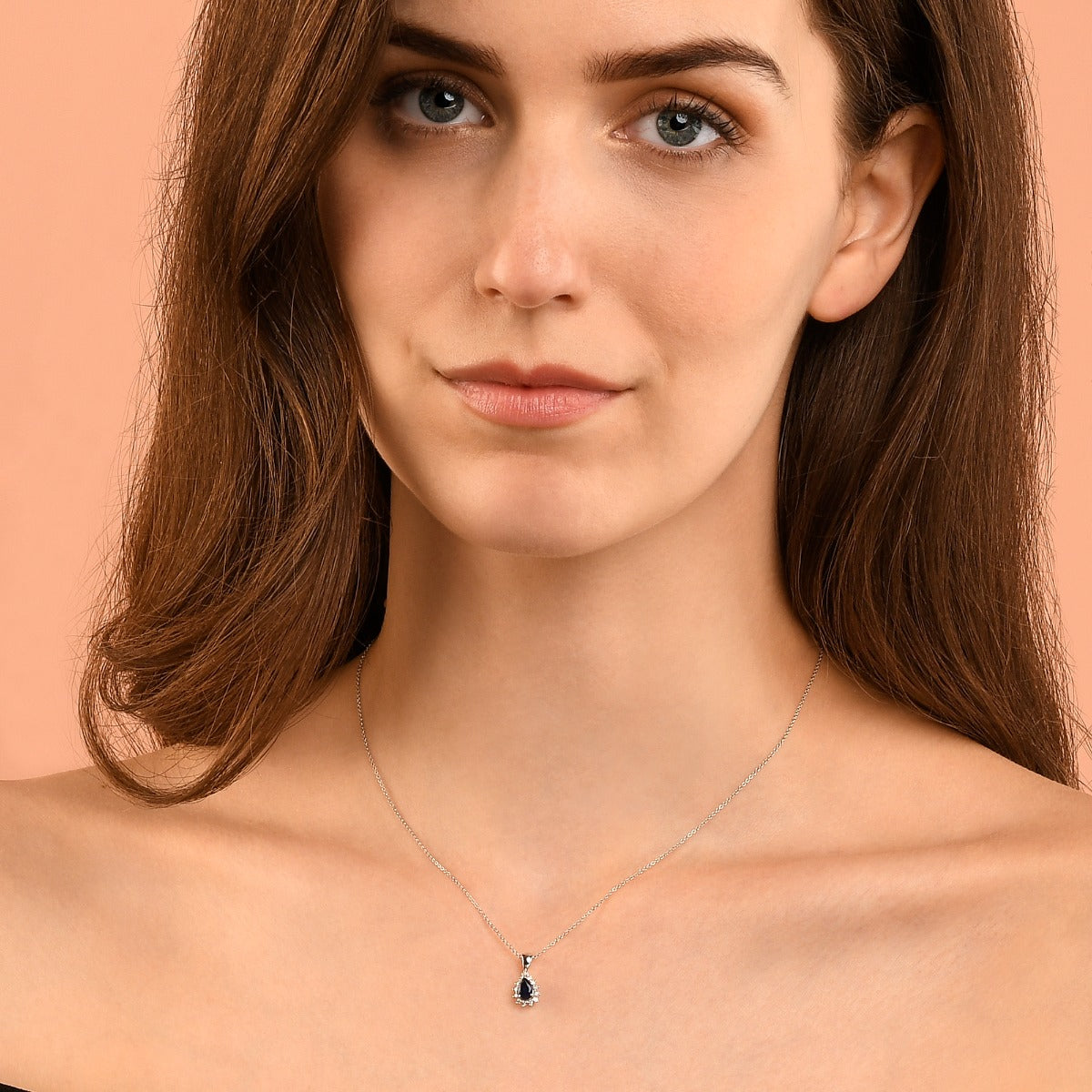 Sapphire Pendant Necklace with 0.13ct Diamonds 9K White Gold