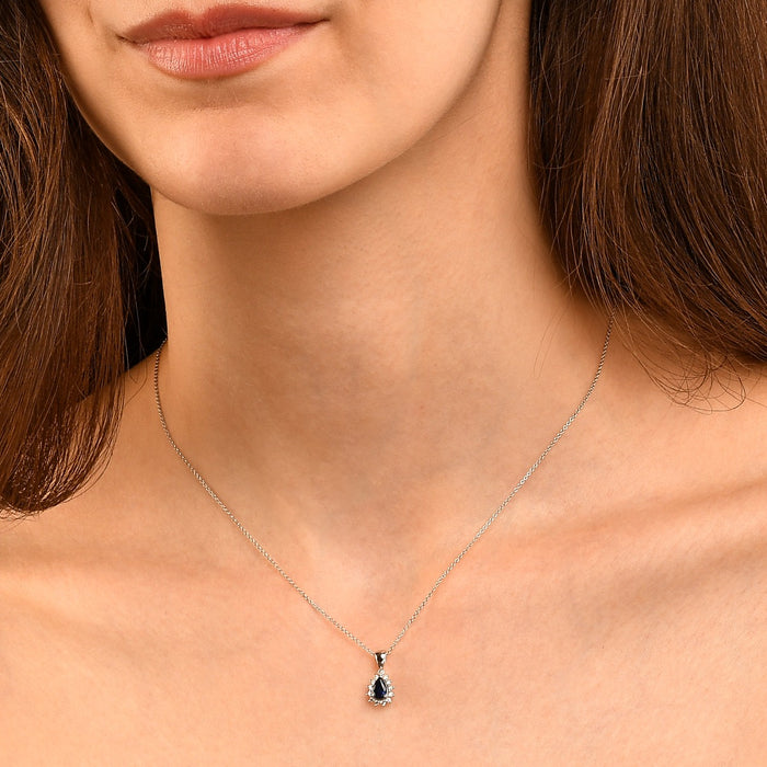 Sapphire Pendant Necklace with 0.13ct Diamonds 9K White Gold