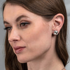Large Green Amethyst Stud Earrings in 18K White Gold