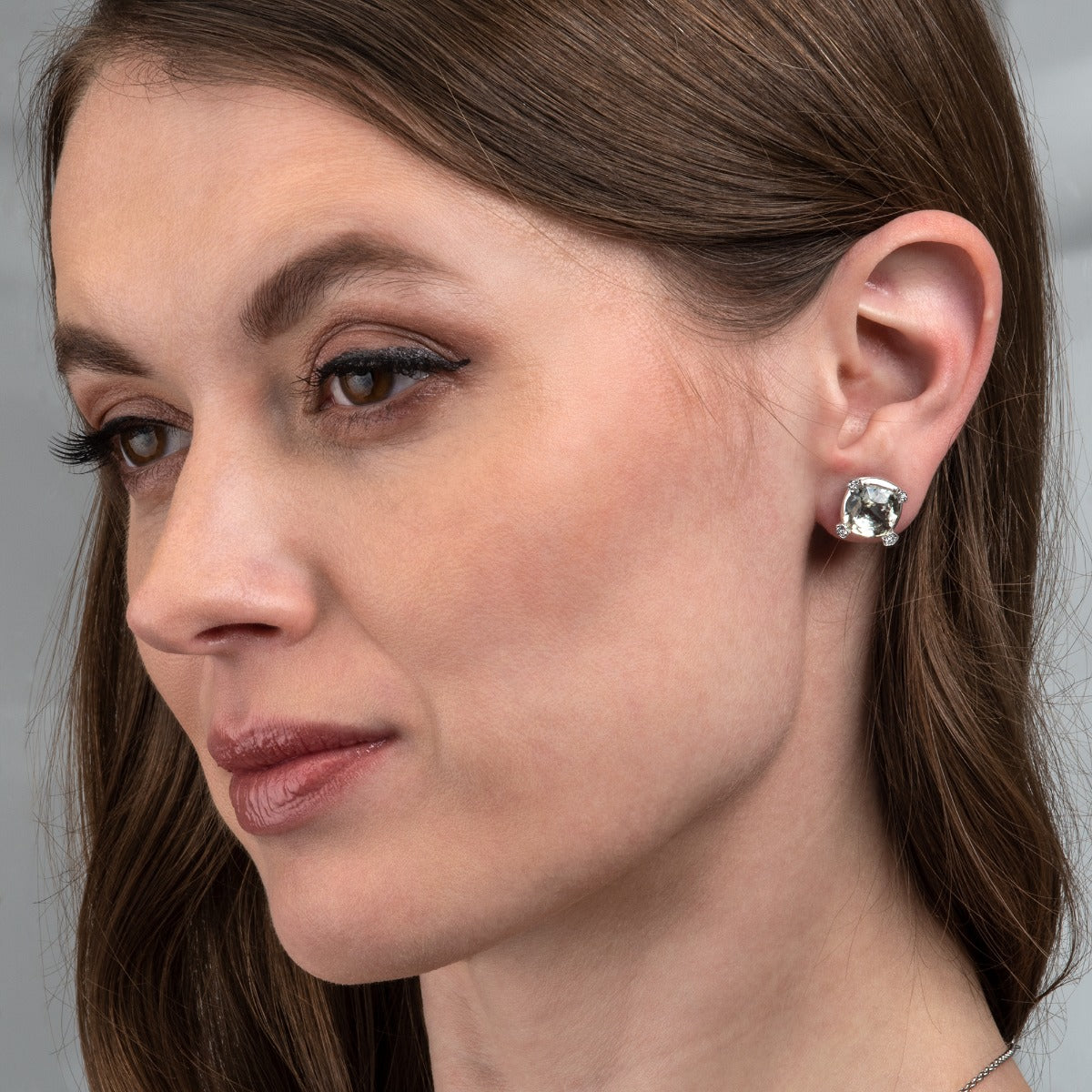 Large Green Amethyst Stud Earrings in 18K White Gold