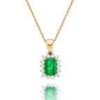 Emerald Pendant Necklace with 0.14ct Diamonds 9K Yellow Gold