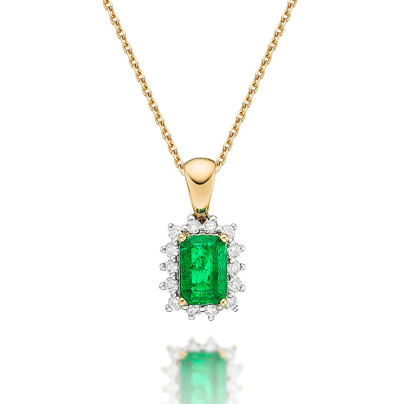 Emerald Pendant Necklace with 0.14ct Diamonds 9K Yellow Gold