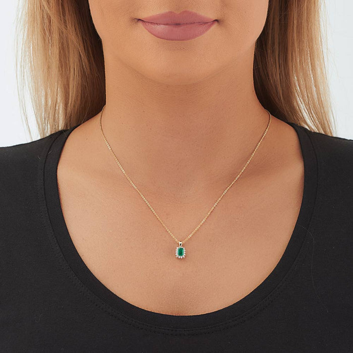 Emerald Pendant Necklace with 0.14ct Diamonds 9K Yellow Gold