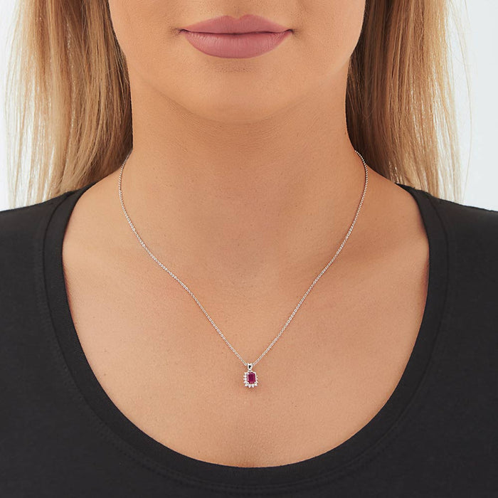 Ruby Pendant Necklace with 0.14ct Diamonds 9K White Gold