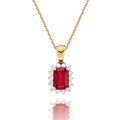 Ruby Pendant Necklace with 0.14ct Diamonds 9K Yellow Gold