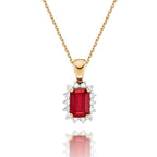 Ruby Pendant Necklace with 0.14ct Diamonds 9K Yellow Gold