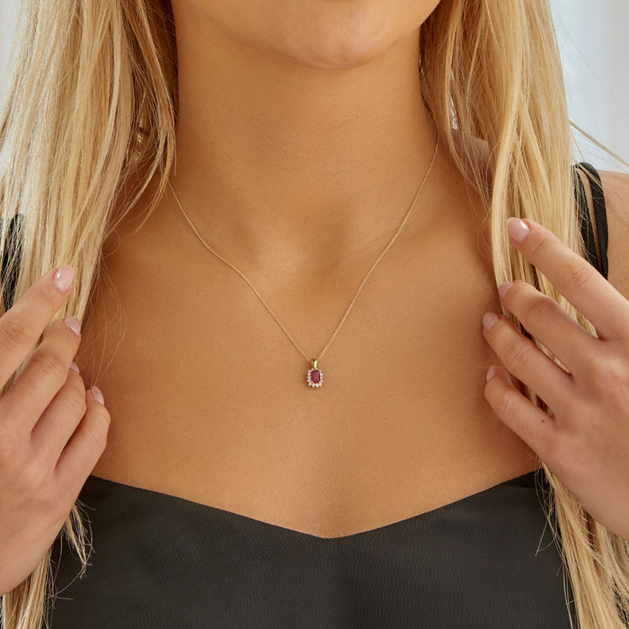 Ruby Pendant Necklace with 0.14ct Diamonds 9K Yellow Gold