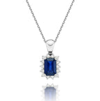 Sapphire Pendant Necklace with 0.14ct Diamonds 9K White Gold