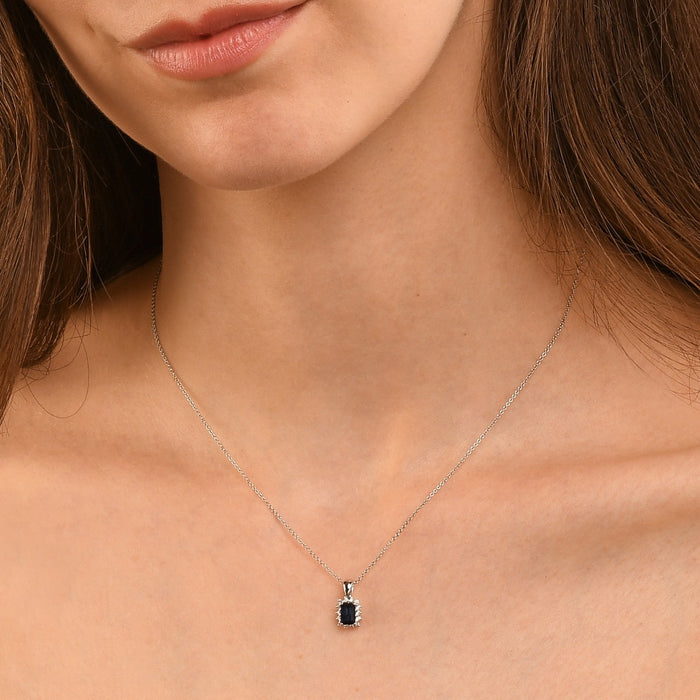 Sapphire Pendant Necklace with 0.14ct Diamonds 9K White Gold
