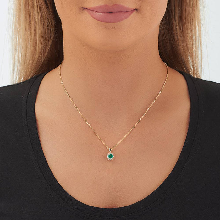 Emerald Pendant Necklace with 0.17ct Diamonds 9K Yellow Gold
