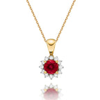 Ruby Pendant Necklace with 0.17ct Diamonds 9K Yellow Gold