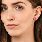 Round Ruby Stud Earrings with 0.24ct Diamond Halo 9K White Gold
