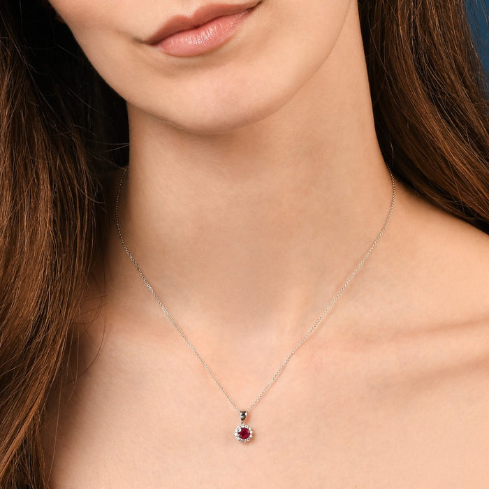 Ruby Pendant Necklace with 0.17ct Diamonds 9K White Gold