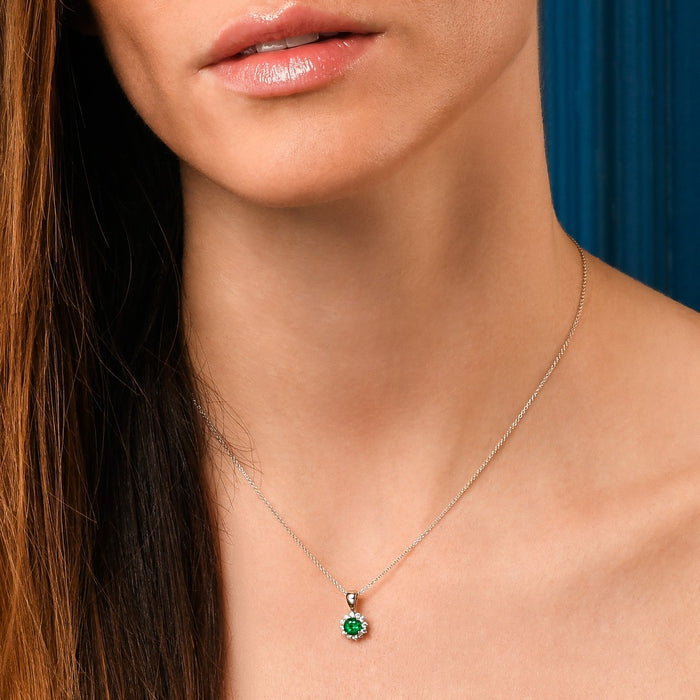Emerald Pendant Necklace with 0.17ct Diamonds 9K White Gold