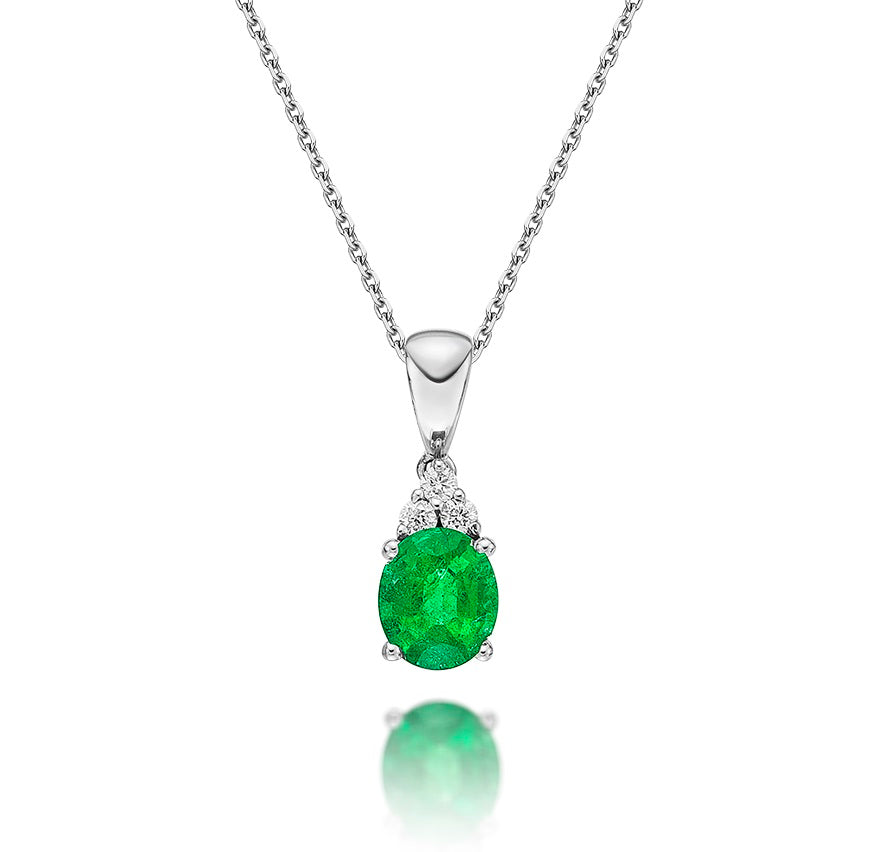 Emerald Pendant Necklace with 0.06ct Diamonds 9K White Gold