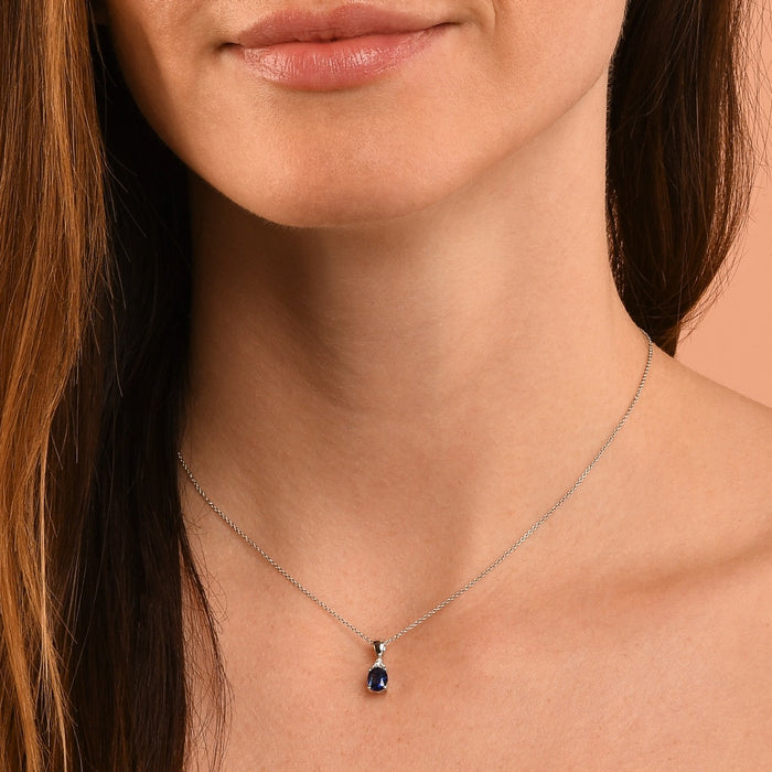 Sapphire Pendant Necklace with 0.06ct Diamonds 9K White Gold