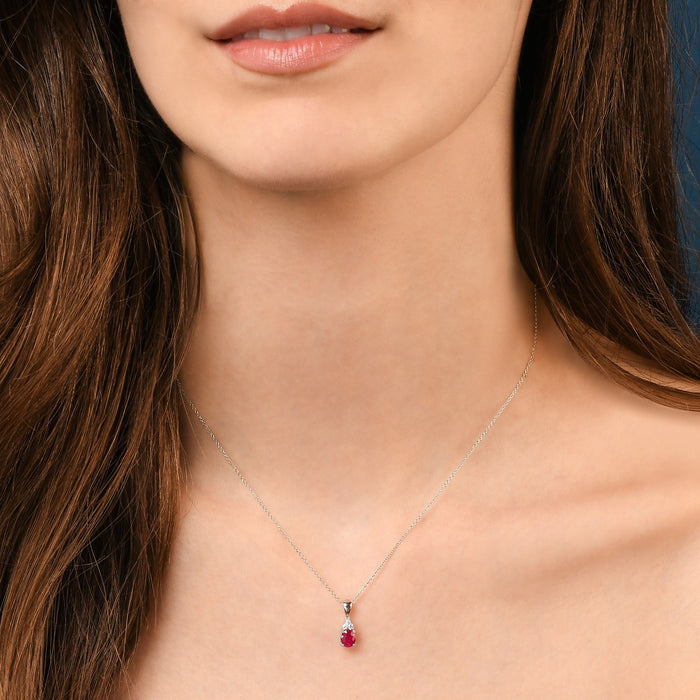 Ruby Pendant Necklace with 0.06ct Diamonds 9K White Gold